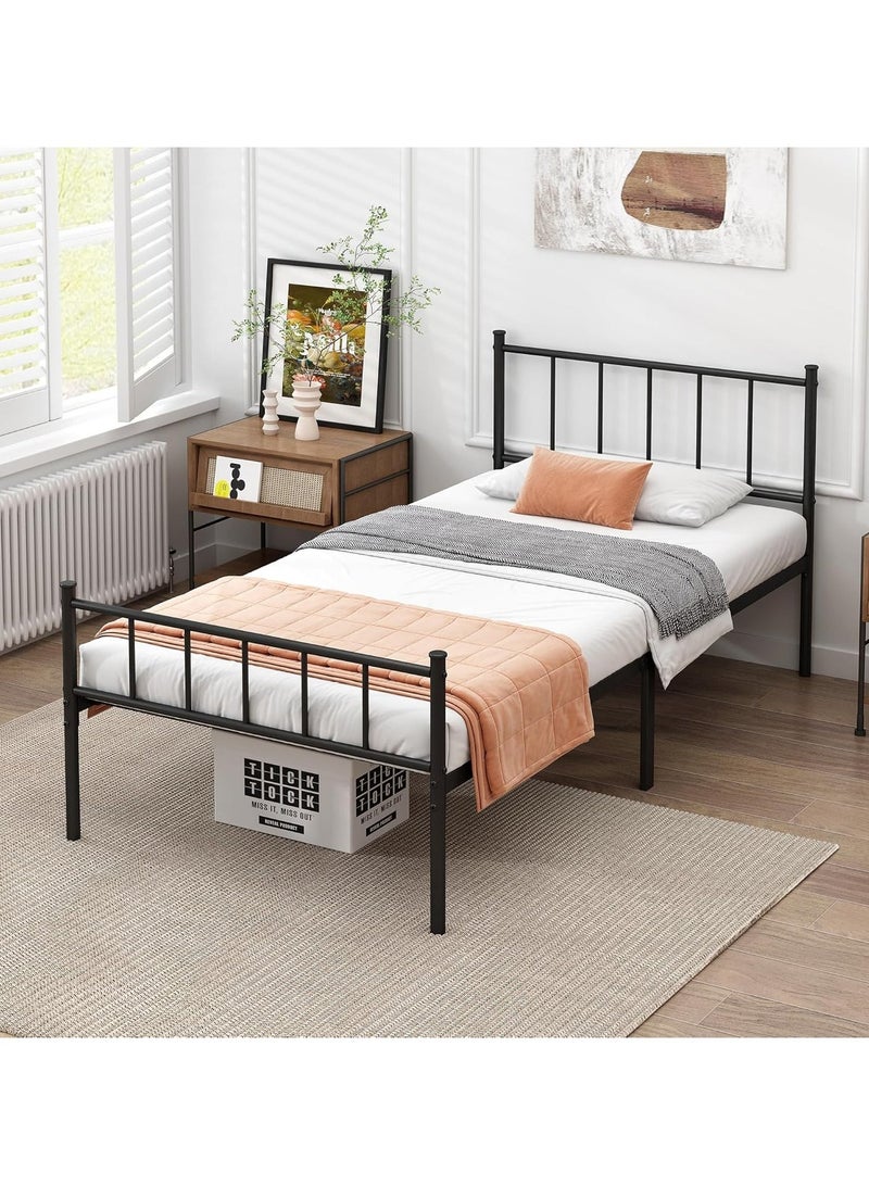 آسي بلاي إطار سرير قوي بقياس Twin مع لوح أمامي وخلفي، يتحمل حتى 2000 رطل، لا يحتاج إلى قاعدة صندوق، منصة معدنية مع مساحة تخزين أسفل السرير. - Image 1